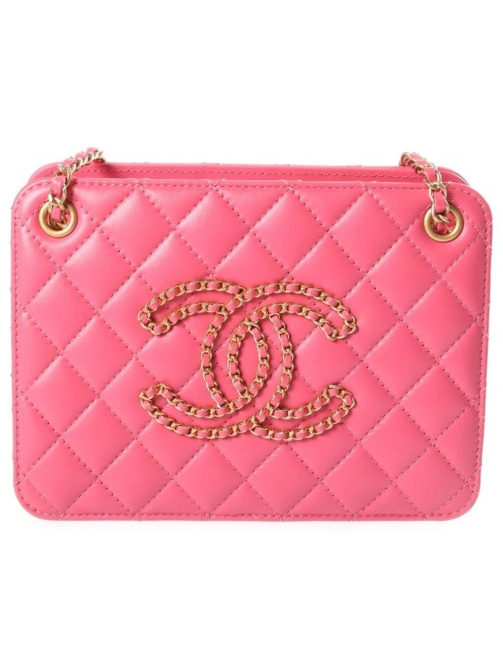 Chanel Quilted CC Logo Chain Shoulder Bag Pink Lambskin Gold
